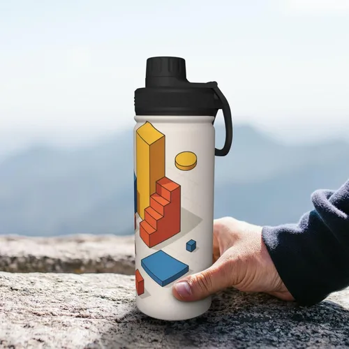 Vista 8 de Hervidor de agua aislado isométrico 3D de acero inoxidable Impresión divertida botella de agua aislada Ideal para deportes y viajes