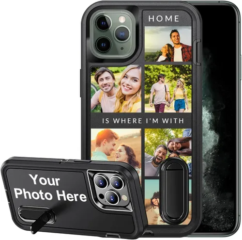 Vista 24 de Funda personalizada para iPhone 11, funda con soporte integrado y soporte, protección resistente a los arañazos, funda de fotos personalizada, haz