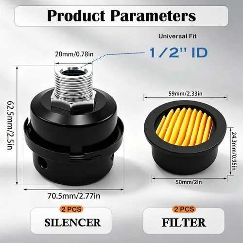 Vista 2 de 2 silenciadores de compresor de aire de rosca de 1/2 pulgada, filtro de admisión de compresor de aire, accesorios de 0.787 in para generadores