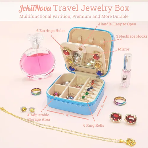 Vista 2 de Joyero de viaje con monograma, organizador de joyas para mujer, organizador de joyas para mujer, anillo imprescindible de viaje, collar, aretes