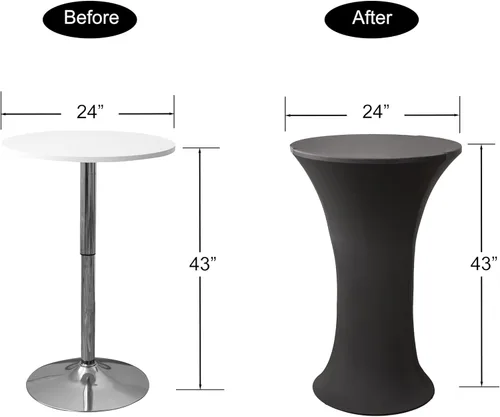 Vista 4 de Mantel redondo de 24x43 pulgadas de elastano para cóctel, mantel elástico negro ajustable para mesa alta de bar, cubierta de mesa circular ajustable