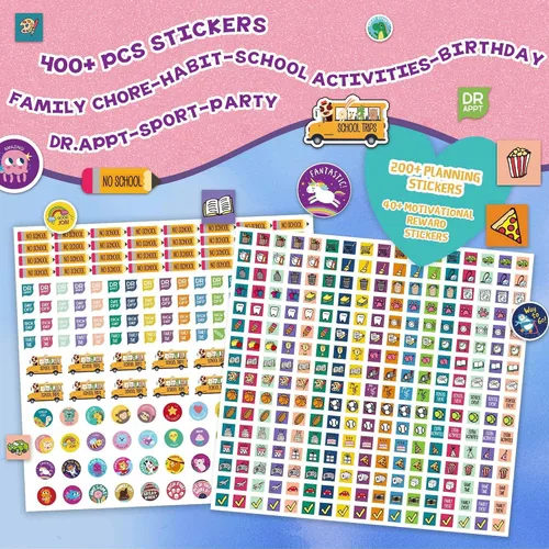 Vista 5 de Calendario infantil 2026 – Calendario de unicornio 2026 de 12 x 12 pulgadas para niños con más de 400 calcomanías divertidas, perfecto