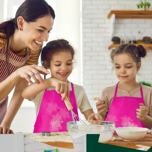 Vista 5 de 12 piezas de delantales para niños de color rojo rosa con 2 bolsillos amplios para arte, actividades de pintura, manualidades en la cocina Rosa Rojo