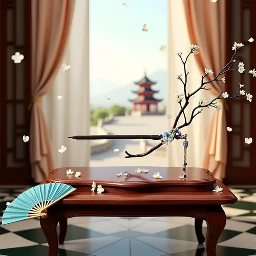 Vista 3 de Palillos de madera vintage japoneses chinos azules con flor y borla, palillos retro para bodas, fiestas y peinados Hanfu