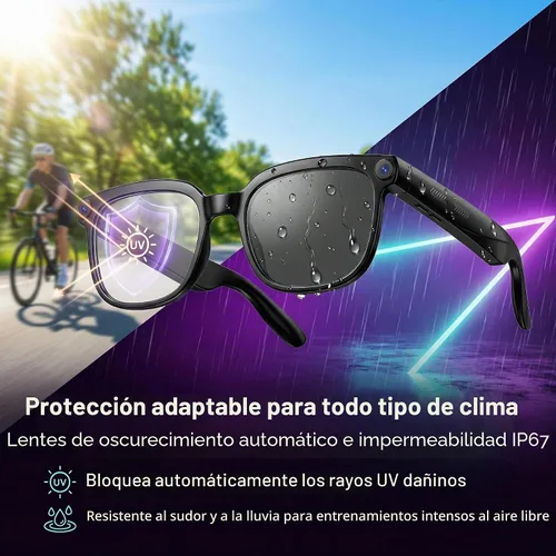 Vista 5 de Lentes inteligentes AI con cámara, gafas Bluetooth con video HD 4K y traducción en tiempo real de más de 164 idiomas ChatGPT integrado, batería de 8