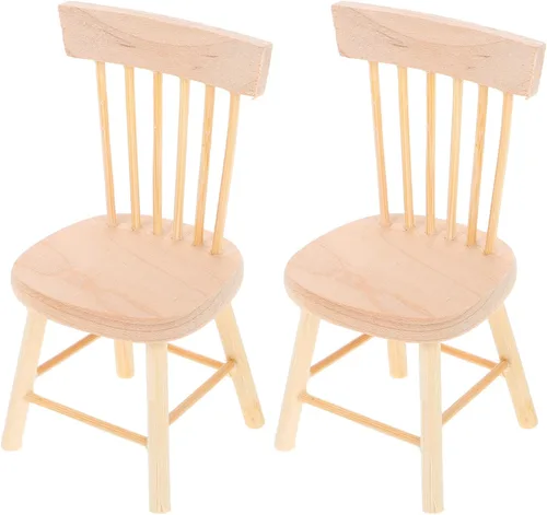 Vista 7 de Toyvian Sillas de casa de muñecas en miniatura, paquete de 2 accesorios de muebles pequeños de madera a escala 1/12, diseño ligero y estable