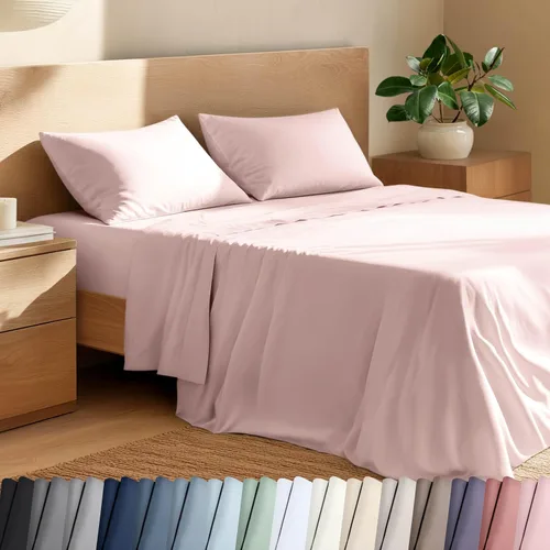 Vista 22 de Bare Home Juego de sábanas y fundas de almohada de 100 % algodón orgánico para cama individual, tejido percal vigoroso, ligero y transpirable