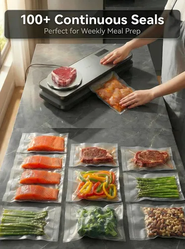 Vista 4 de Sellador al vacío para alimentos, potente máquina selladora al vacío de 90 kPA con báscula digital de cocina, sellador al vacío de alimentos 12 en 1