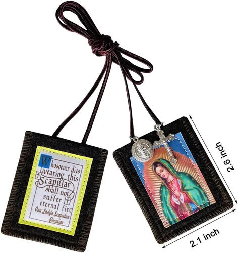 Vista 2 de Escapularios católicos, paquete de 3 collares a granel de Escapulario marrón de la Virgen De Guadalupe, Escapularios Católicos Escapularios