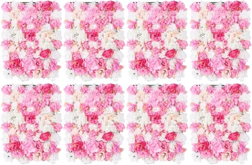 Vista 17 de Panel de pared de flores artificiales 3D, 24 x 16 pulgadas, 10 paneles de fondo de pared para exteriores, interiores, fiestas, bodas, día de San