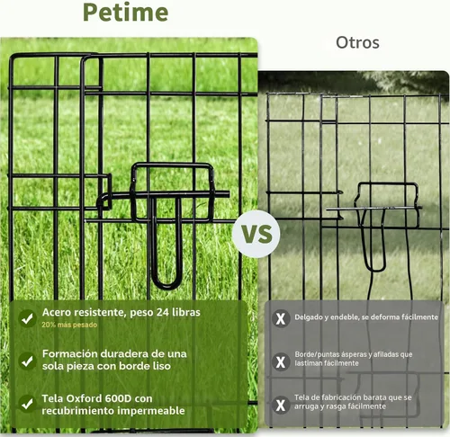 Vista 4 de PETIME - Corral plegable de metal para ejercicio de perros/Parque de juegos para cachorros con 8 paneles para interior/exterior, valla de patio