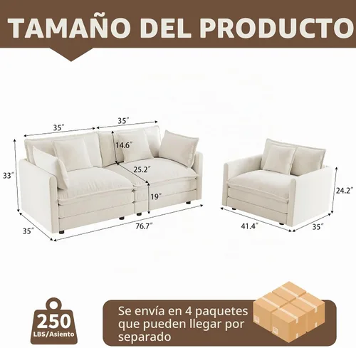 Vista 2 de Tmsan Chenille Cloud - Juego de sofá y silla, color beige y blanco Blanco beige