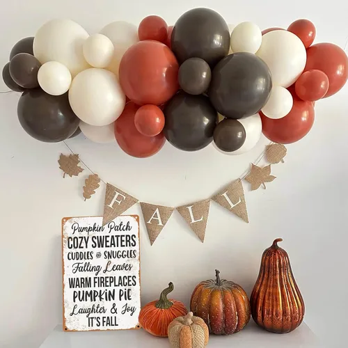 Vista 5 de Ylens Letrero de metal con aspecto vintage, 8 x 12 pulgadas, diseño de calabaza, suéteres acogedores con hojas que caen