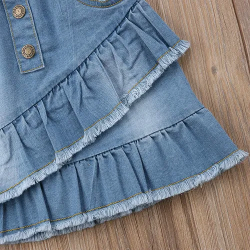 Vista 3 de Minifalda de mezclilla para niños y niñas pequeñas, vestido corto con volantes