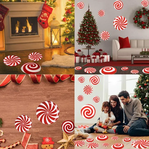 Vista 4 de 24 PCS Calcomanías de Suelo de Menta - 3 Tamaños Autoadhesivas Diseño de Dulces de Navidad, Calcomanías de Suelo y Ventana para Decoraciones