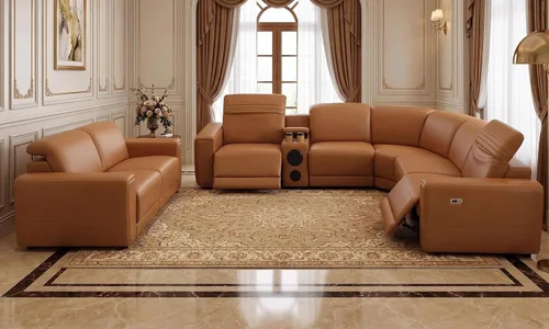 Vista 19 de Juego de sofá seccional reclinable de cuero, sofá seccional con 4 sillones reclinables Juegos de muebles de sala con 3 reclinables, luz LED