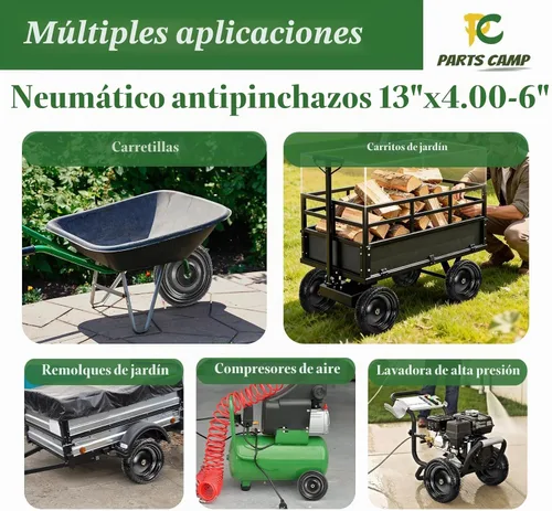 Vista 6 de Parts Camp para carritos Gorila Ruedas de 13 pulgadas, neumáticos de repuesto para carritos Gorila de 4.00-6, neumático y rueda sólidos sin