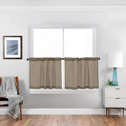 Vista 9 de Cozynight Cortinas de Niveles Transparentes Gris Oscuro de 24 Pulgadas de Largo, Tratamiento de Cortinas para Ventanas Pequeñas