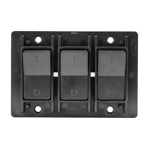Vista 7 de Moderno interruptor de encendido y apagado triple SPST con bisel, 12 voltios, para RV, remolque, cámper, con etiqueta adhesiva (negro)