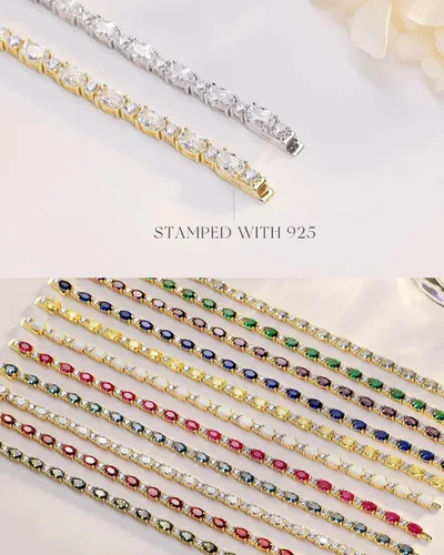 Vista 5 de FANCIME Pulseras de plata de ley chapada en oro de 14 quilates, pulseras de tenis de plata de ley de 0.157 pulgadas, pulseras de oro, pulseras