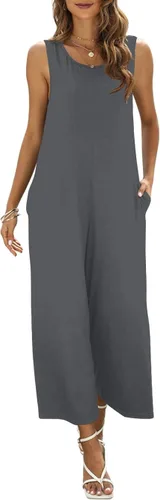 Vista 3 de Nfsion Mono de verano para mujer, casual, holgado, sin mangas, cuello redondo, con bolsillos