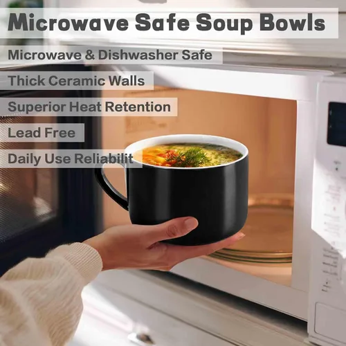 Vista 5 de Tazones de sopa con asas y cucharas, cuenco de cerámica para ramen de 30 onzas con tapa, tazas grandes para fideos instantáneos, cuencos grandes