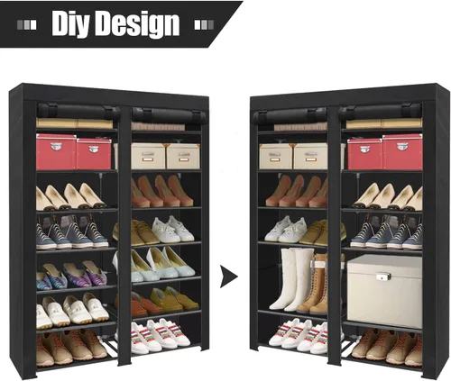 Vista 7 de ERONE - Organizador portátil de almacenamiento para zapatos, 28 pares, de doble fila, con cubierta de tela no tejida, estantería para zapatillas