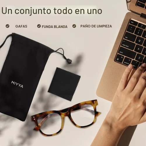 Vista 7 de miyya Gafas de luz azul para mujeres y hombres – Monturas gruesas de gran tamaño bloqueador de luz UV y azul, accesorios elegantes para gafas