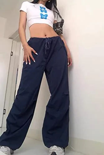 Vista 3 de Pantalones cargo de gran tamaño para mujer holgados vintage pierna recta pantalones cargo Y2k pantalones góticos sexy de los años 90 pantalones