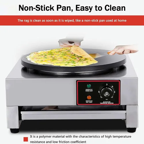 Vista 7 de Máquina para hacer crepas redonda comercial con antiadherente, base de cocción de acero inoxidable con temperatura ajustable, máquina de plancha