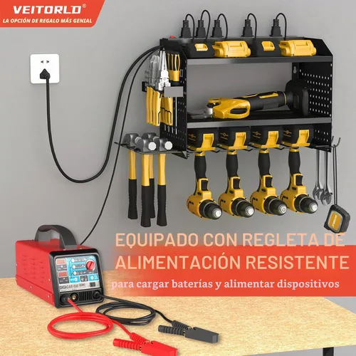 Vista 3 de Organizador de herramientas eléctricas con estación de carga, estante modular de montaje en pared resistente para garaje y organización