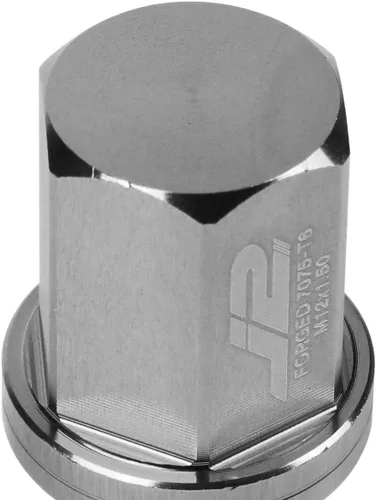 Vista 5 de J2 Engineering Juego de 20 tuercas de aluminio 7075 con extremo cerrado M12 x 1.5 con adaptador de enchufe, plata, asiento cónico, LN-T7-006-15-SL