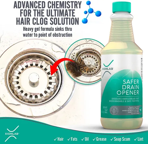 Vista 3 de Xion Lab, destapacañerías de rápida acción, limpiador de cañerías para obstrucciones con cabello + grasa Inodoro, no tóxico, destapacañerías
