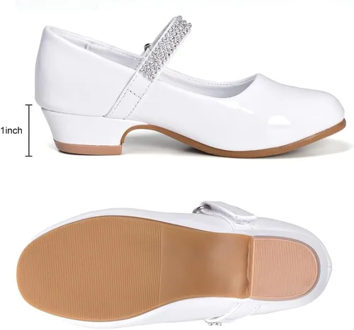Vista 6 de Stelle Zapatos de vestir para niñas pequeñas, zapatos de tacón bajo para niña, zapatos planos Mary Jane para uniforme escolar, boda