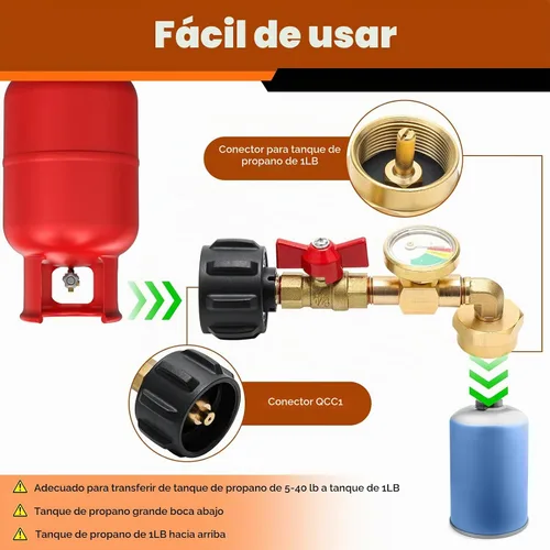 Vista 5 de 1+5 Adaptadores de Recarga de Propano para Tanque de 1 Libra, Adaptador de Codo de Recarga de Propano Luxiv 1P con Medidor y Válvula, 4 Tapas