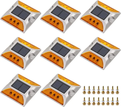 Vista 7 de Perno solar para carretera, 8 unidades, verde, LED, IP68 impermeable, automático, estilo moderno, 4.13 pulgadas de largo x 4.13 pulgadas de ancho x