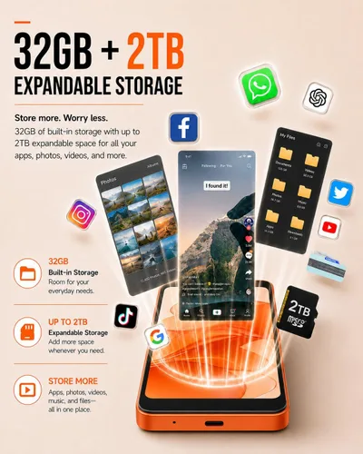 Vista 4 de Ulefone Nota 22 teléfono inteligente desbloqueado, 5" compacto Android 16 Naranja (Cosmic Orange)