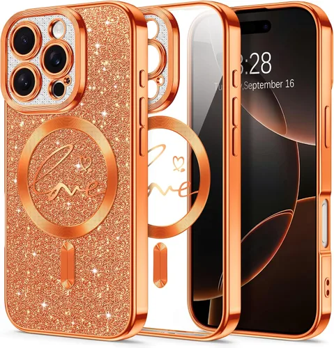 Vista 66 de Hython Funda para iPhone Air con purpurina, compatible con MagSafe Love Heart fundas magnéticas transparentes para teléfono para mujeres y niñas