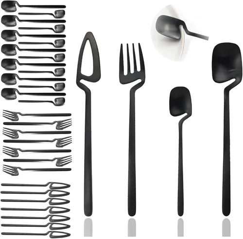 Vista 17 de JASHII Juego de cubiertos de acero inoxidable de 24 piezas con acabado satinado para 6 vajillas, apto para lavavajillas (negro mate)