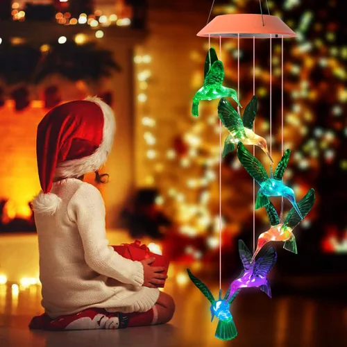 Vista 2 de JOBOSI Regalos de Decoración Solar de Colibrí, Campanillas de Viento de Colibrí, Regalos para Mamá, Mujeres, Abuela, Decoración de Jardín, Césped