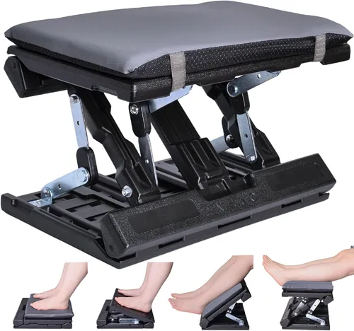 Vista 8 de Reposapiés ergonómico para debajo del escritorio en el trabajo, con altura y ángulo ajustables, taburete plegable con almohadilla extraíble cuentas