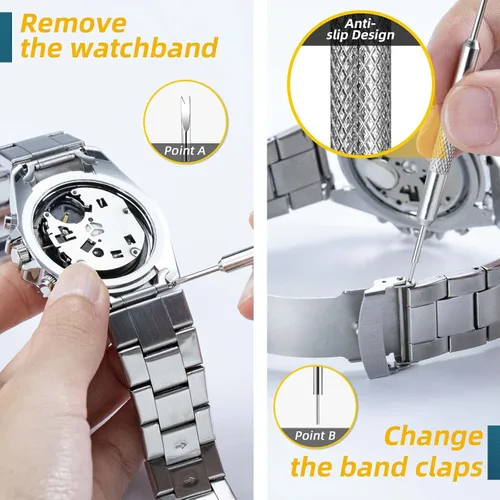 Vista 5 de Versión combinada kit de reparación de relojes herramienta de prensa de reloj kit de herramientas de repuesto de batería de reloj Eventronic kit