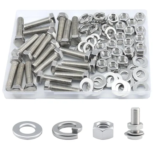 Vista 25 de Tornillo de cabeza hexagonal 1/4-20 x1 (20 unidades), tuercas de bloqueo, kits de arandelas planas y de bloqueo, acero inoxidable 304 18-8
