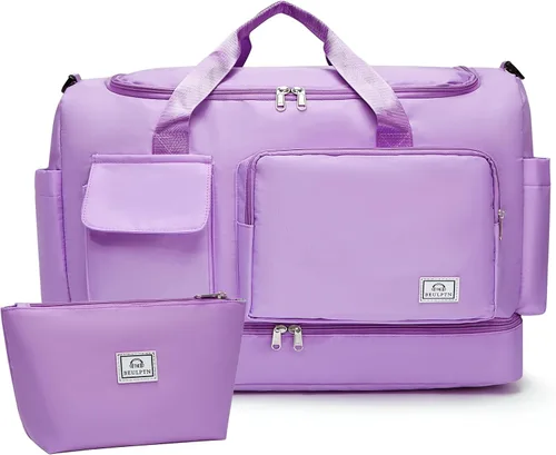 Vista 55 de Bolsa de Gimnasio Pequeña para Mujer, Bolsa de Lona de Viaje, Bolsa de Fin de Semana con Compartimento para Zapatos
