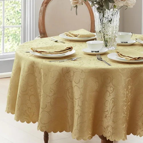 Vista 7 de Newbridge Servilletas de Tela de Damasco Festoneado Portofino para Navidades y Fiestas, Juego de 4, Dorado, Resistente a Arrugas y Manchas, Juego