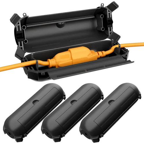 Vista 9 de RESTMO Paquete de 2 fundas compactas para cable de extensión para exteriores, caja impermeable IP44 y funda de seguridad, ideal para proteger