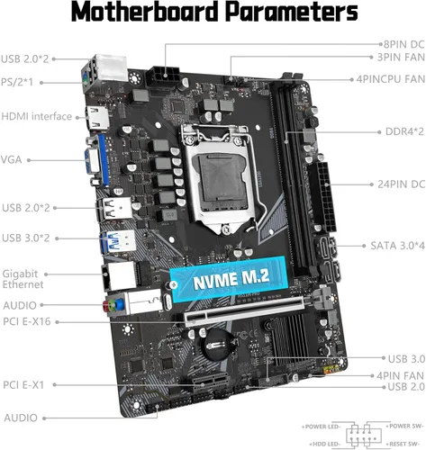 Vista 7 de H511M PRO LGA 1200 Placa base para procesadores Intel de 10ª/11ª generación Core i9/i7/i5/i3/Pentium/Celeron Series
