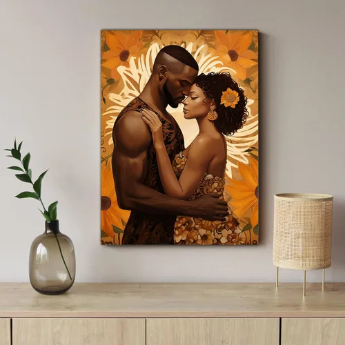 Vista 234 de Arte de pared afroamericano, decoración de rey y reina bailarín negro para sala de estar, arte de pareja de amor negro para dormitorio, lienzo