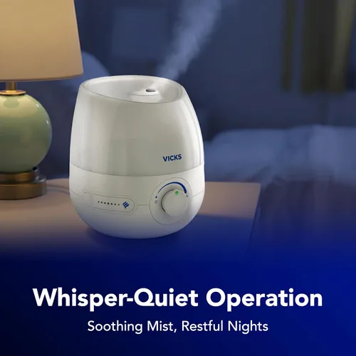Vista 5 de Vicks Mini humidificador de vapor refrescante sin filtro, para habitación pequeña – Control de niebla variable – Funciona con Vicks VapoPads
