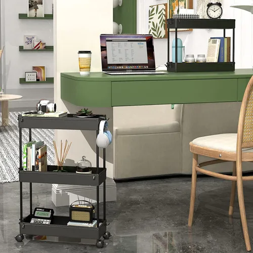 Vista 2 de SPACEKEEPER Carrito de almacenamiento delgado con ruedas, organizador de almacenamiento de baño de 3 niveles, carrito de servicio para cuarto
